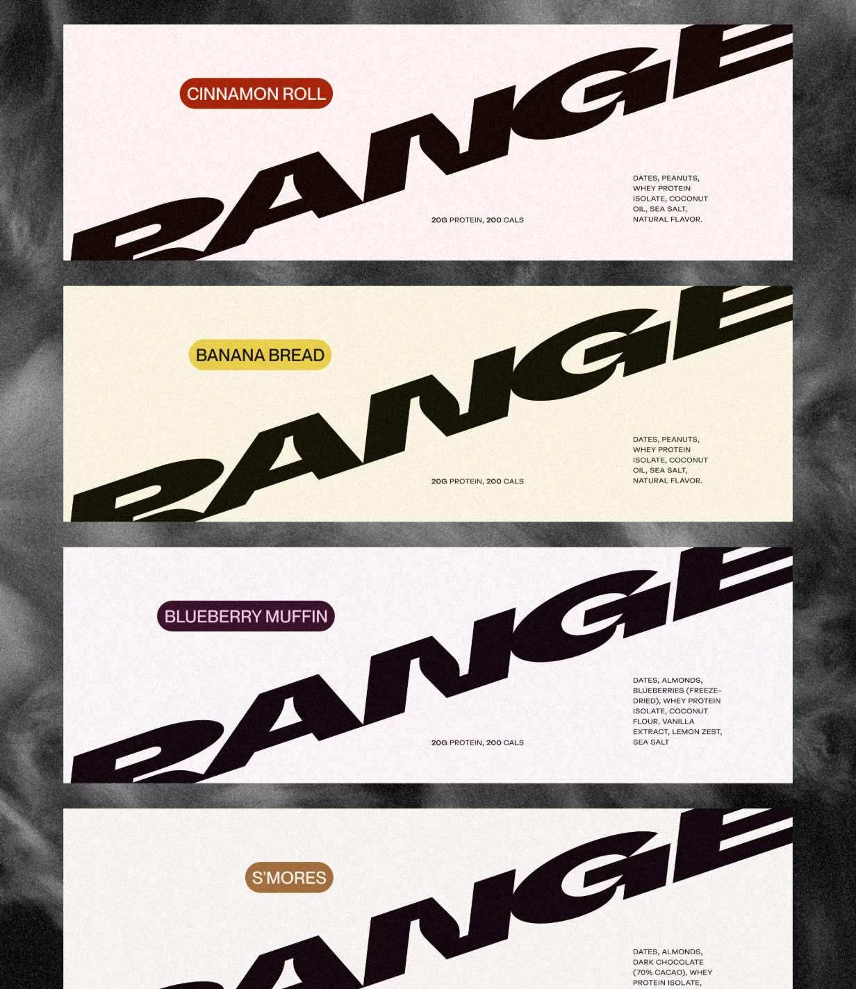 Four-panel RANGE nutrition campaign layout